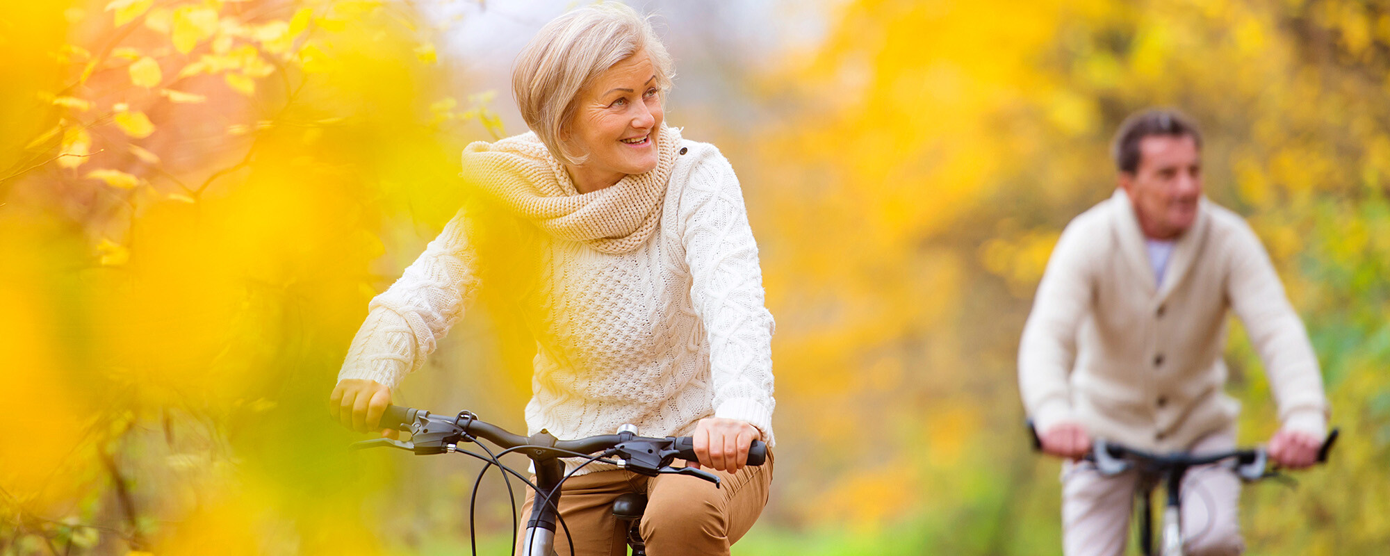 Active seniors riding bikes